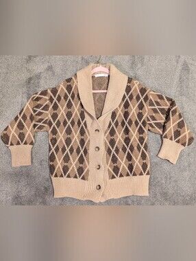 Altar'd State Beige & Brown Argyle Shawl-Collar Cardigan